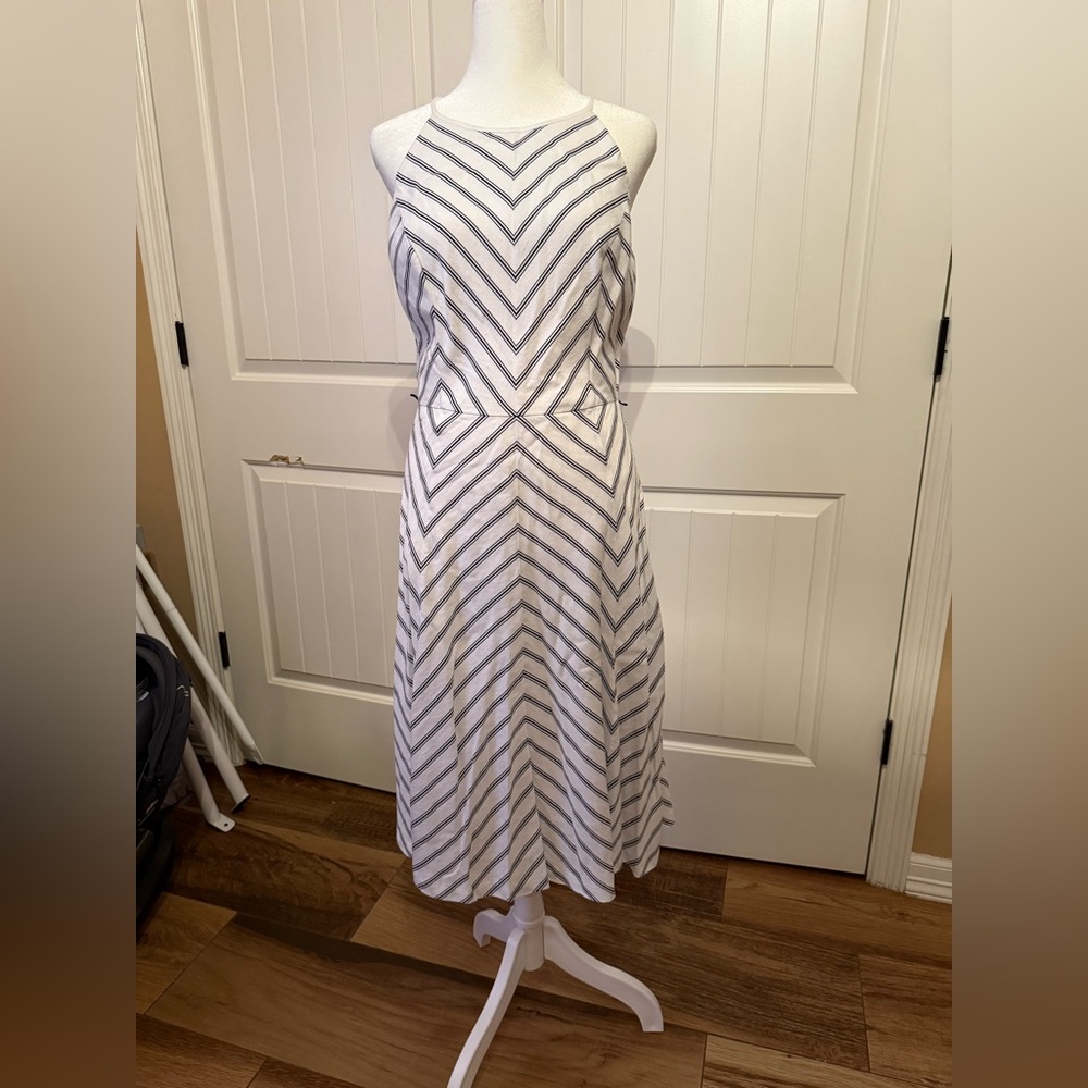 Elegant White and Black Striped Dress